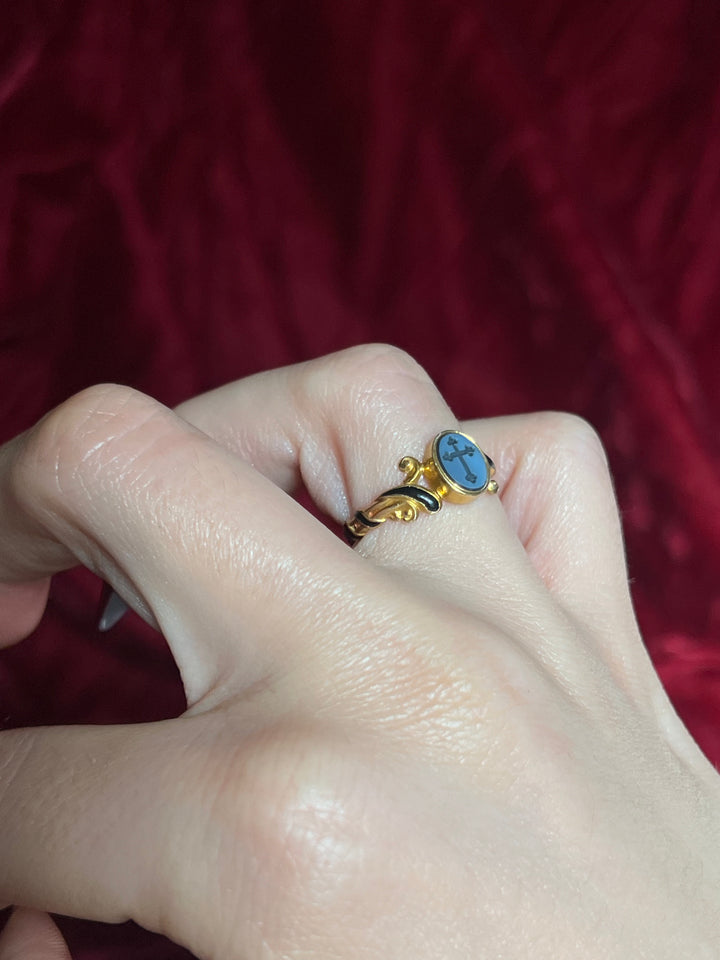 Special Nicollo Onyx Cross Ring With Black Enamel c. 1875