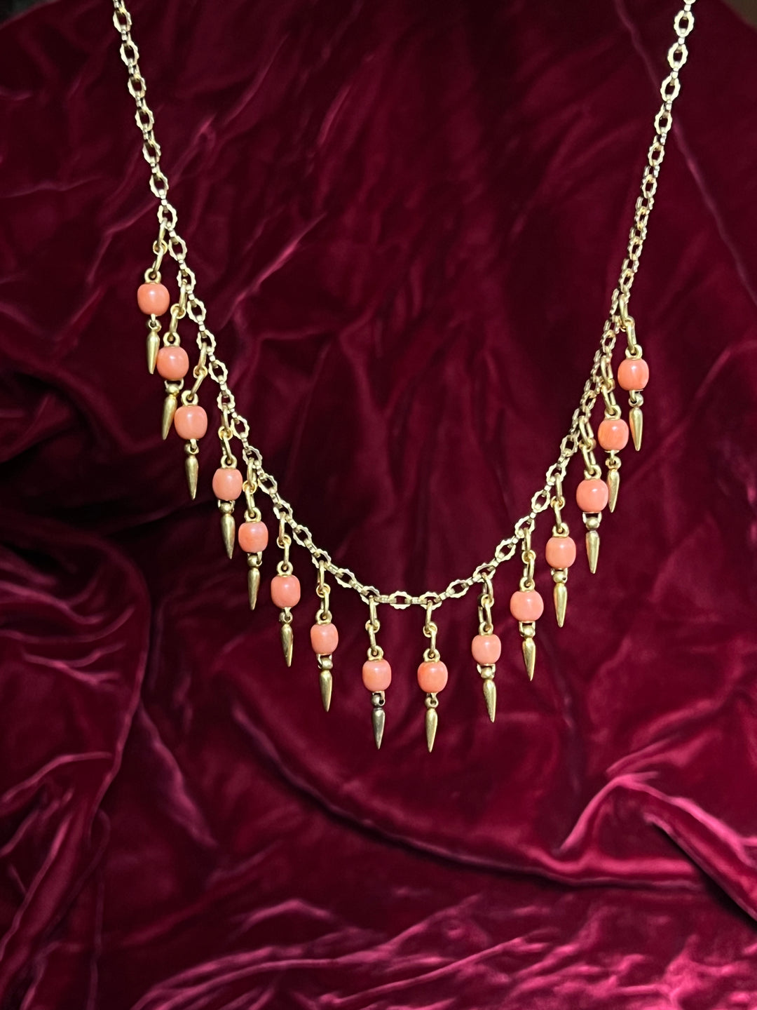 18ct Coral and Gold Fringe Necklace c. 1870