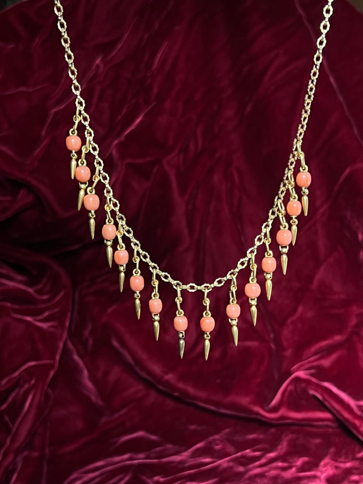 18ct gold and Sicilian blush coral fringe necklace circa 1870, antique grand-tour style
