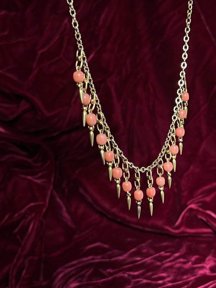 18ct gold and Sicilian blush coral fringe necklace circa 1870, antique grand-tour style