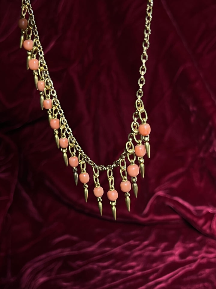 18ct gold and Sicilian blush coral fringe necklace circa 1870, antique grand-tour style