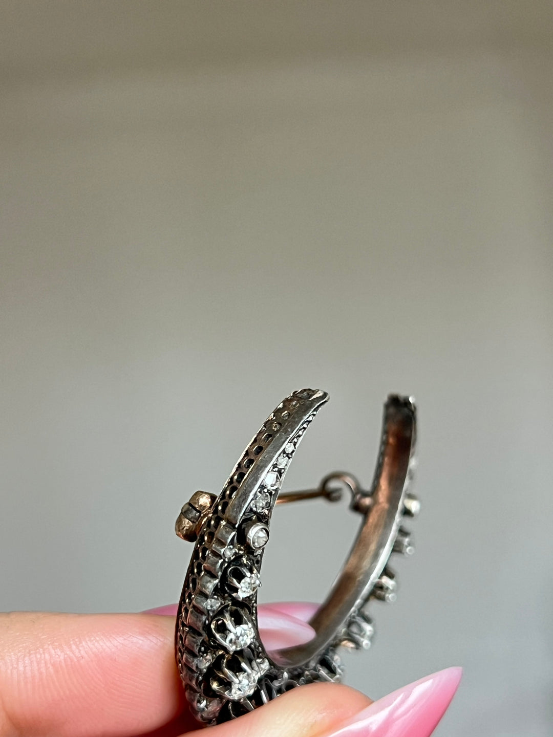 Antique French 18ct Gold & Diamond Crescent Brooch C. 1860