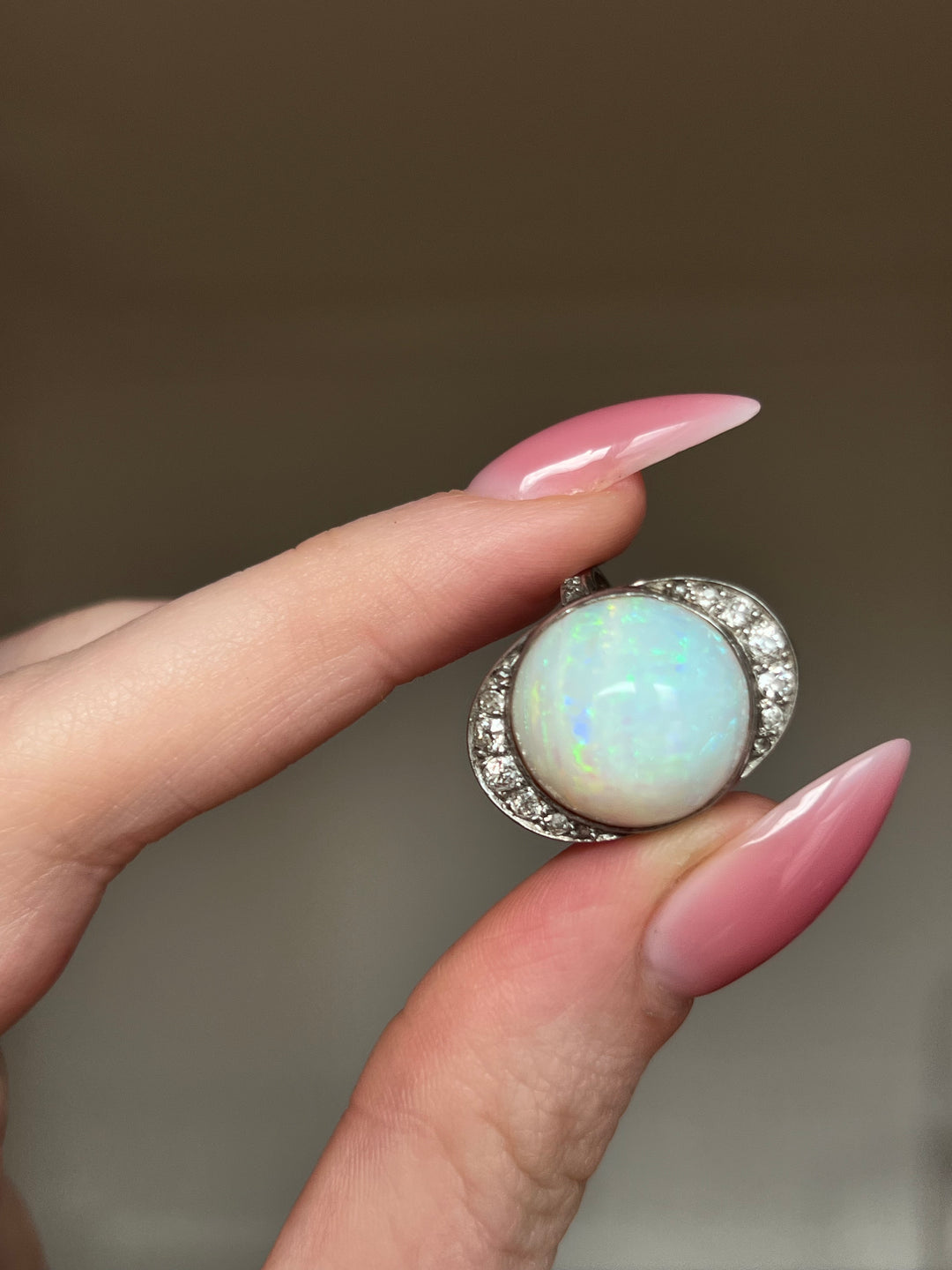 Antique French Platinum, Diamond & Opal Ring