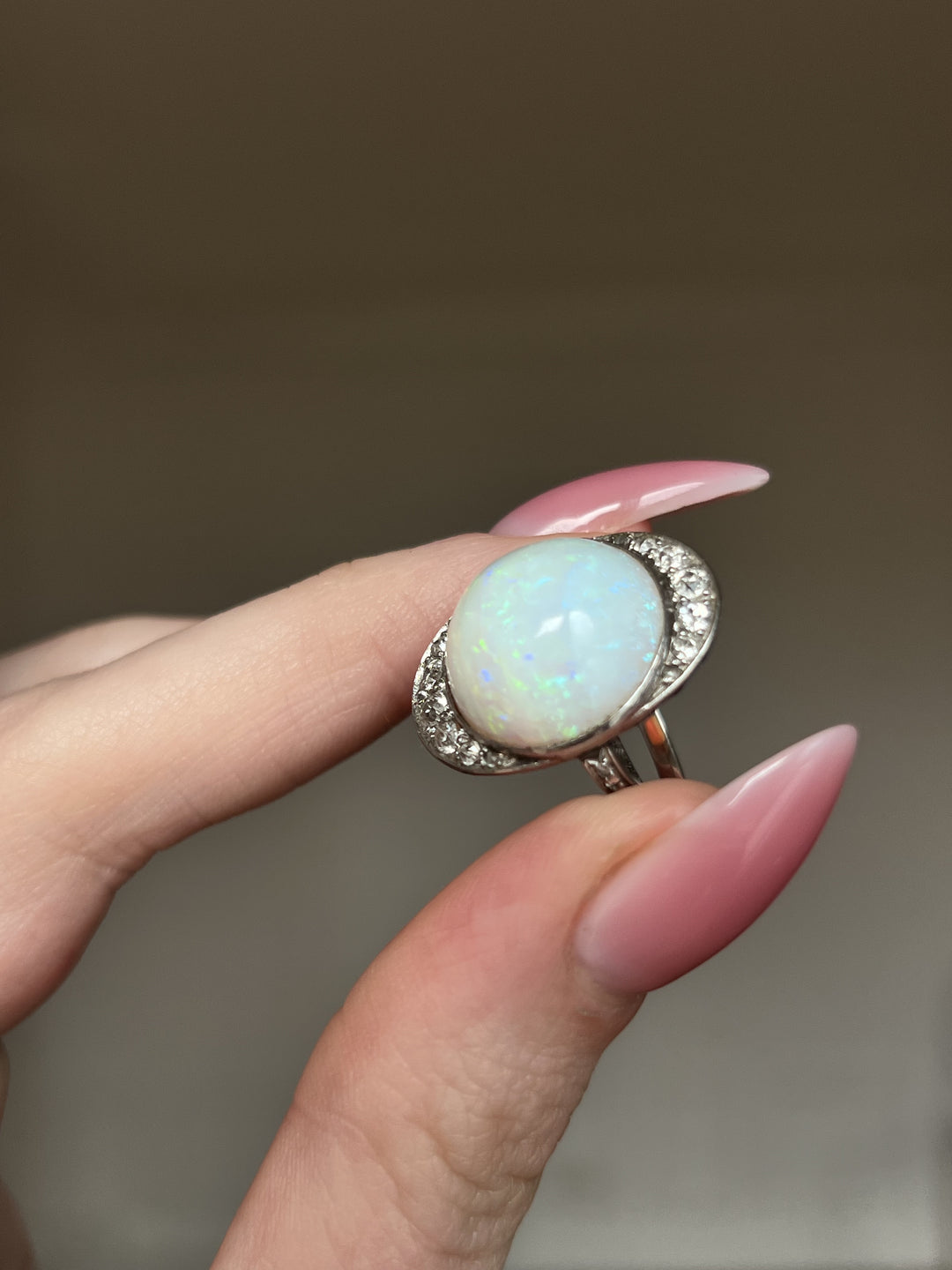 Antique French Platinum, Diamond & Opal Ring
