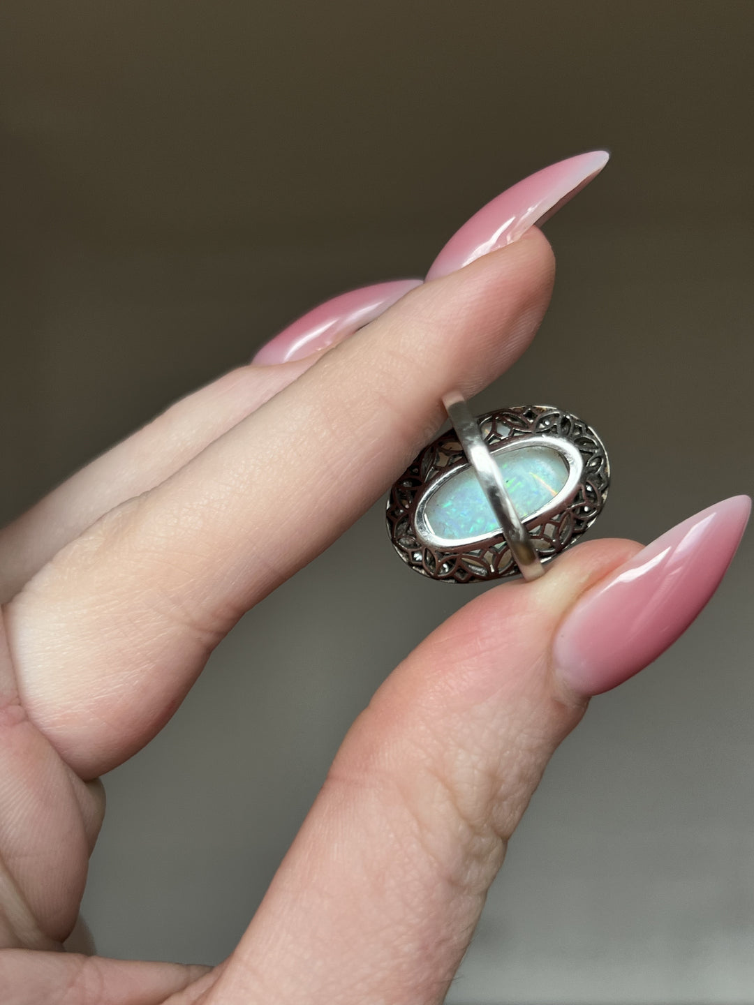 Antique French Platinum, Diamond & Opal Ring