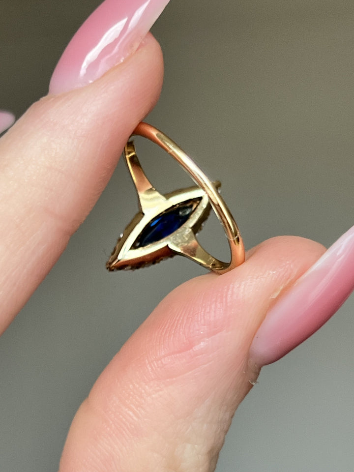 20K Gold, Diamond & Sapphire Navette Ring
