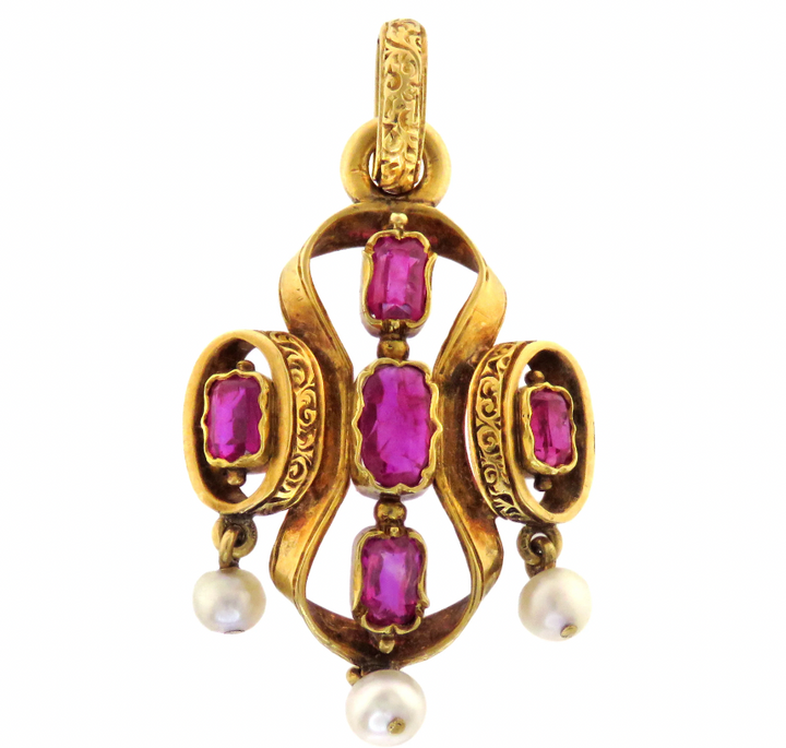 HOLD FOR J 🌸 Superb French 18ct Ruby and Natural Pearl Collar c. 1855