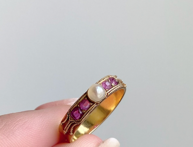 HOLD FOR J 🌸 Superb French 18ct Ruby and Natural Pearl Collar c. 1855