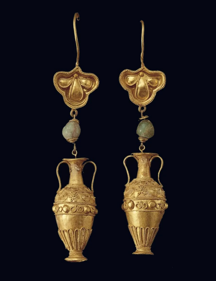 Wonderful Archaeological Revival Agate Earrings