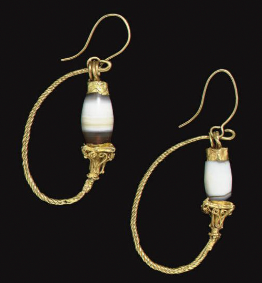 Wonderful Archaeological Revival Agate Earrings