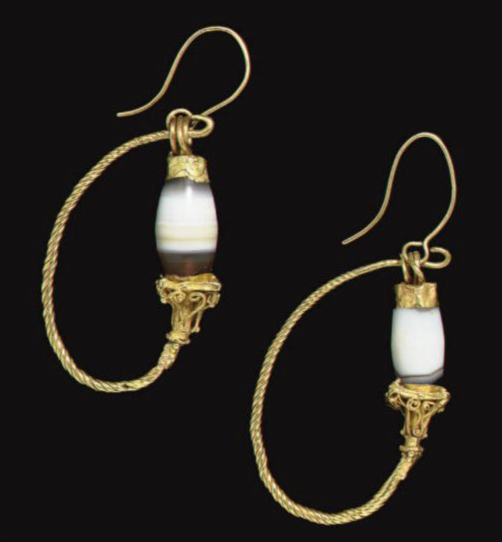 Wonderful Archaeological Revival Agate Earrings