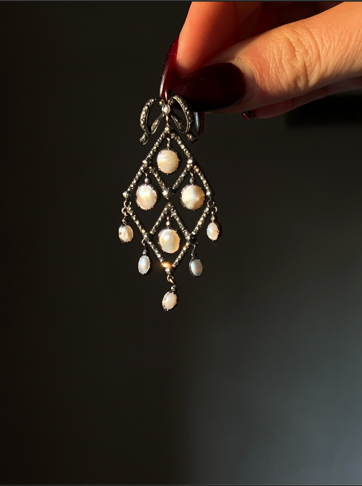 18th Century Coque De Perle and Marcasite Pendant