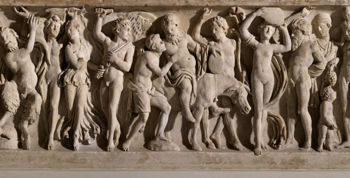 Figure 1. Second-century sarcophagus relief at the British Museum, depicting the marriage revels of Bacchus and Ariadne