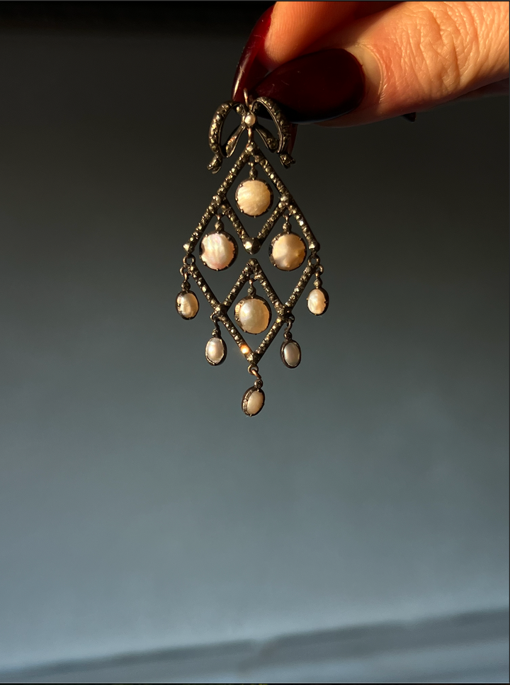 18th Century Coque De Perle and Marcasite Pendant