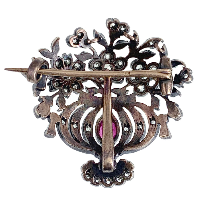 Stunning Early 20th C Diamond and Ruby Giardinetti Brooch
