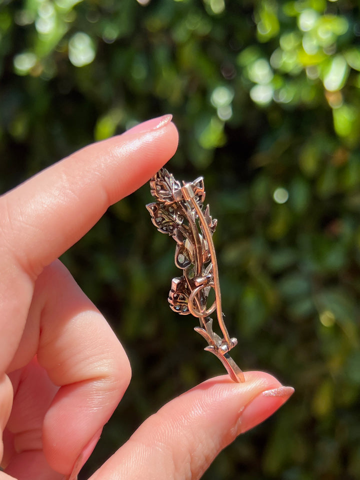 Rare 18ct and Sterling Silver French Diamond Brooch