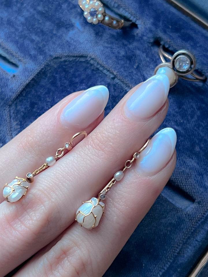 French Art Nouveau 19th Century Pearl Earrings