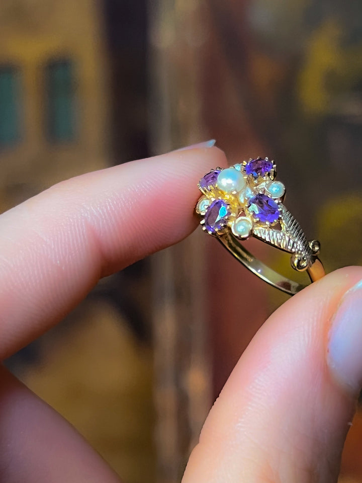 Superb Victorian Revival Amethyst and Pearl Ring