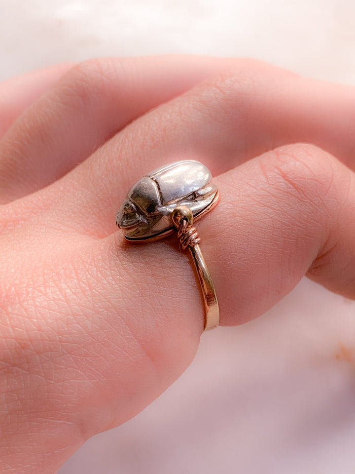 Platinum & 18k Scarab Flip Ring Size 5