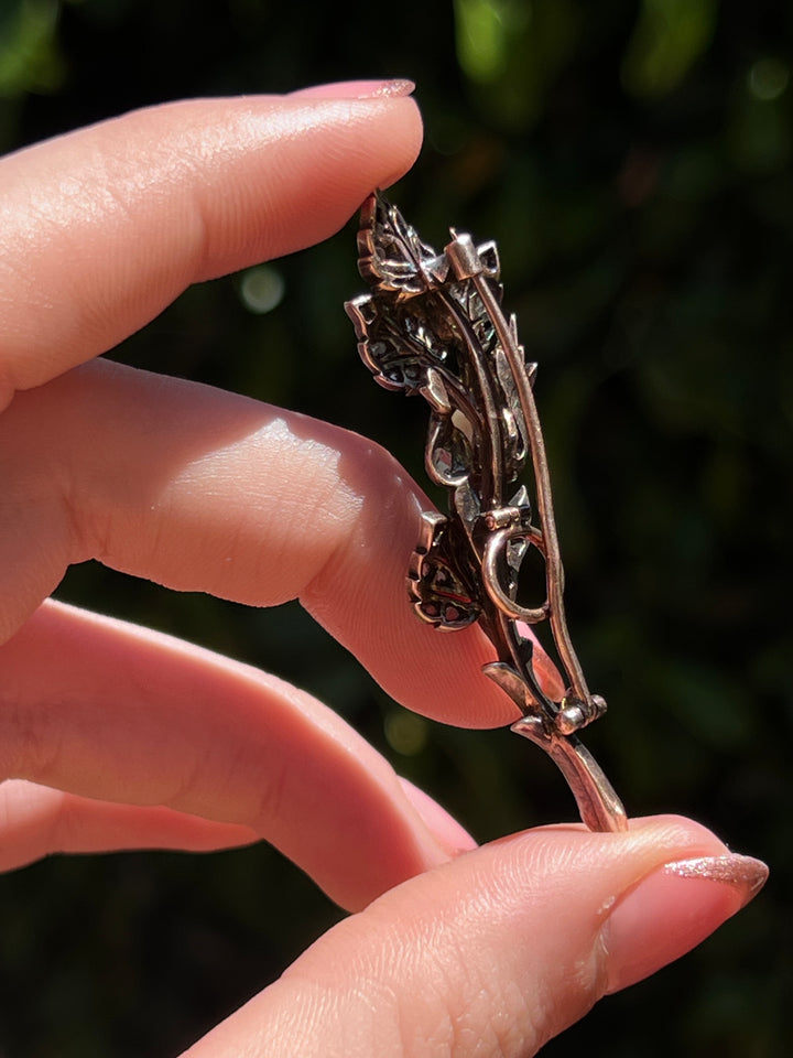 Rare 18ct and Sterling Silver French Diamond Brooch