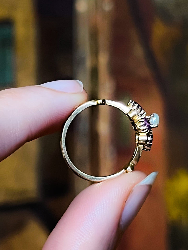 Superb Victorian Revival Amethyst and Pearl Ring