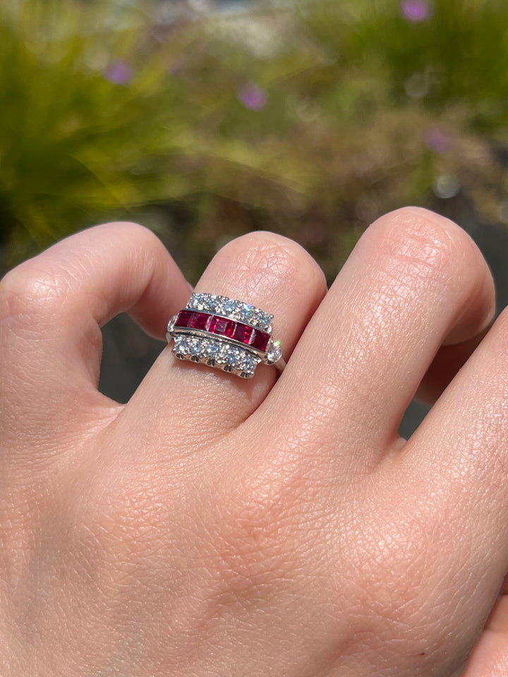 Ruby, Diamond, and Platinum Ring C. 1945