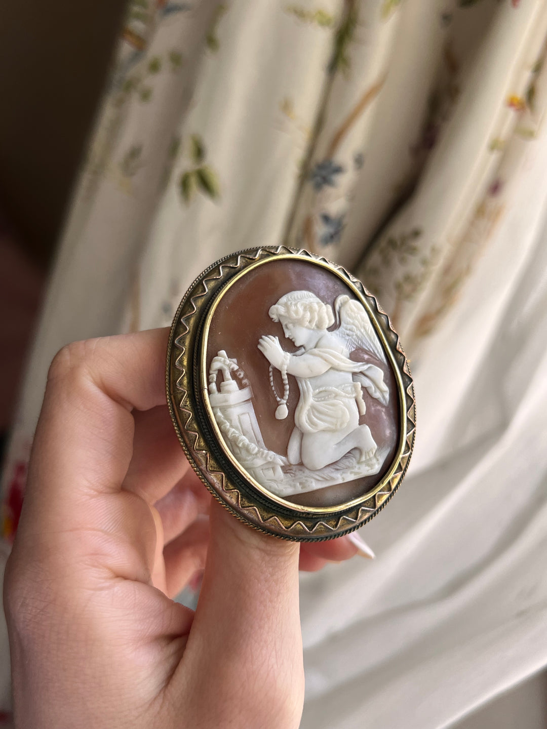 Victorian Angel in Cemetery Cameo