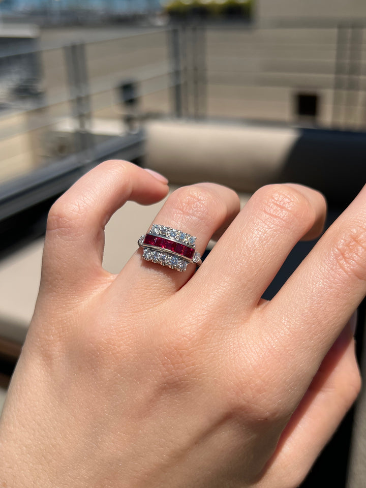 Ruby, Diamond, and Platinum Ring C. 1945