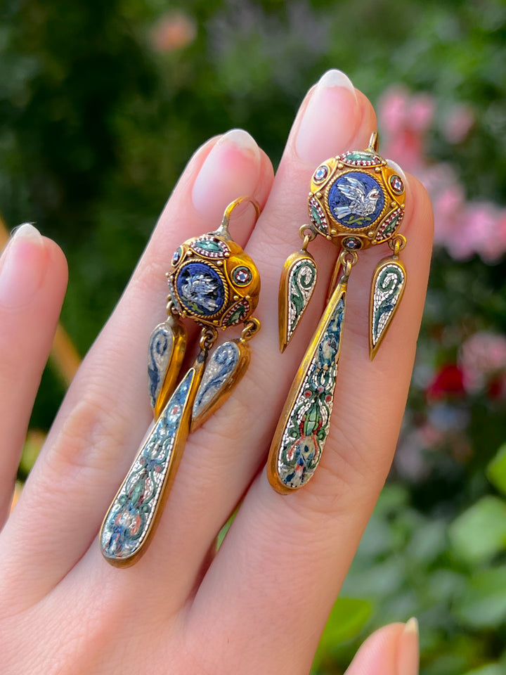 Rare 18ct Italian 19th C. Micromosaic Earrings
