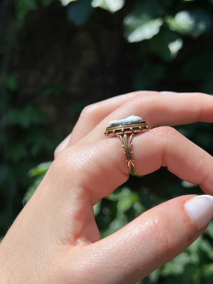 Superb Victorian Onyx Cameo Portrait Ring