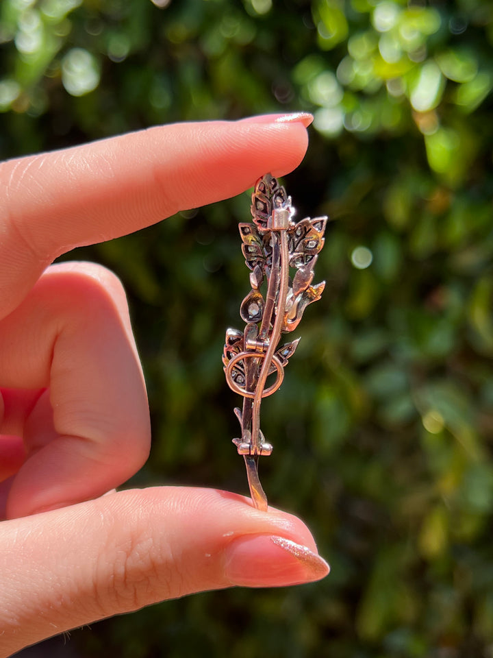 Rare 18ct and Sterling Silver French Diamond Brooch