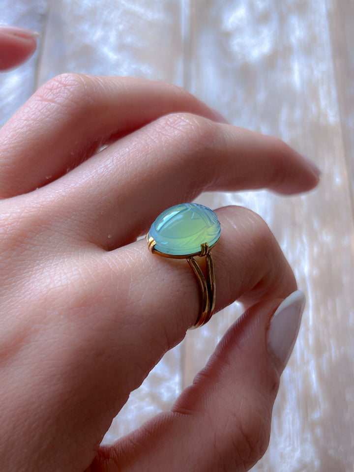 Superb Early 20th C Egyptian Revival Chalcedony Scarab Ring