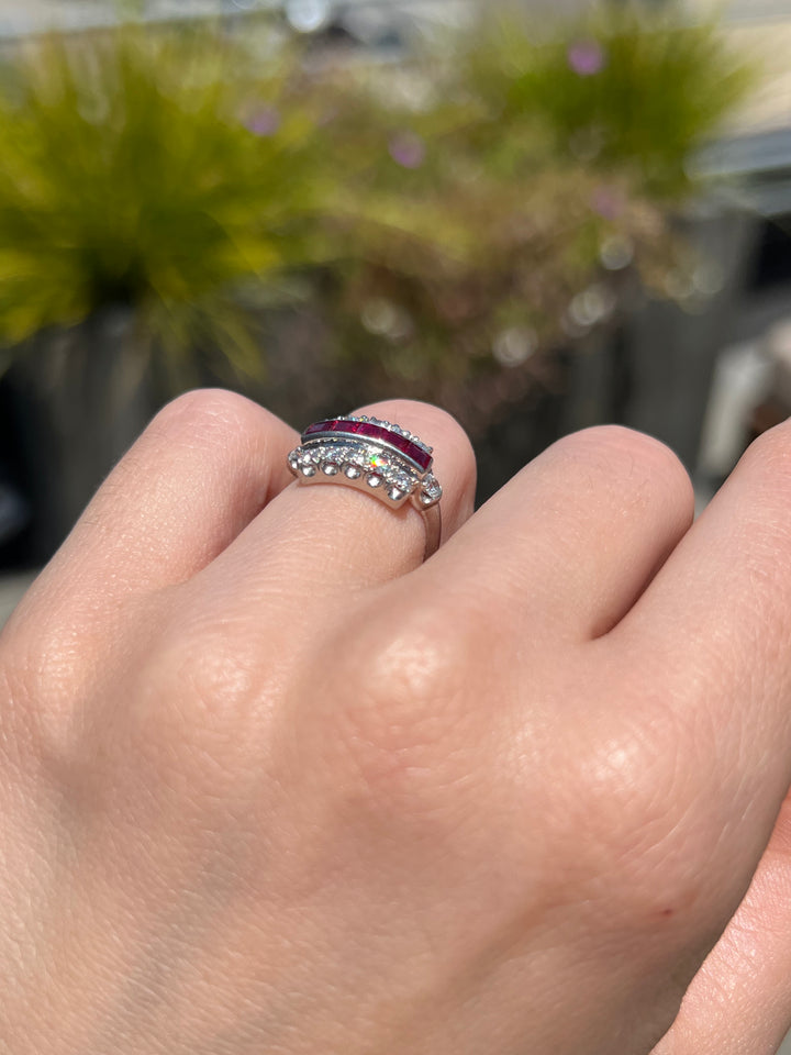 Ruby, Diamond, and Platinum Ring C. 1945