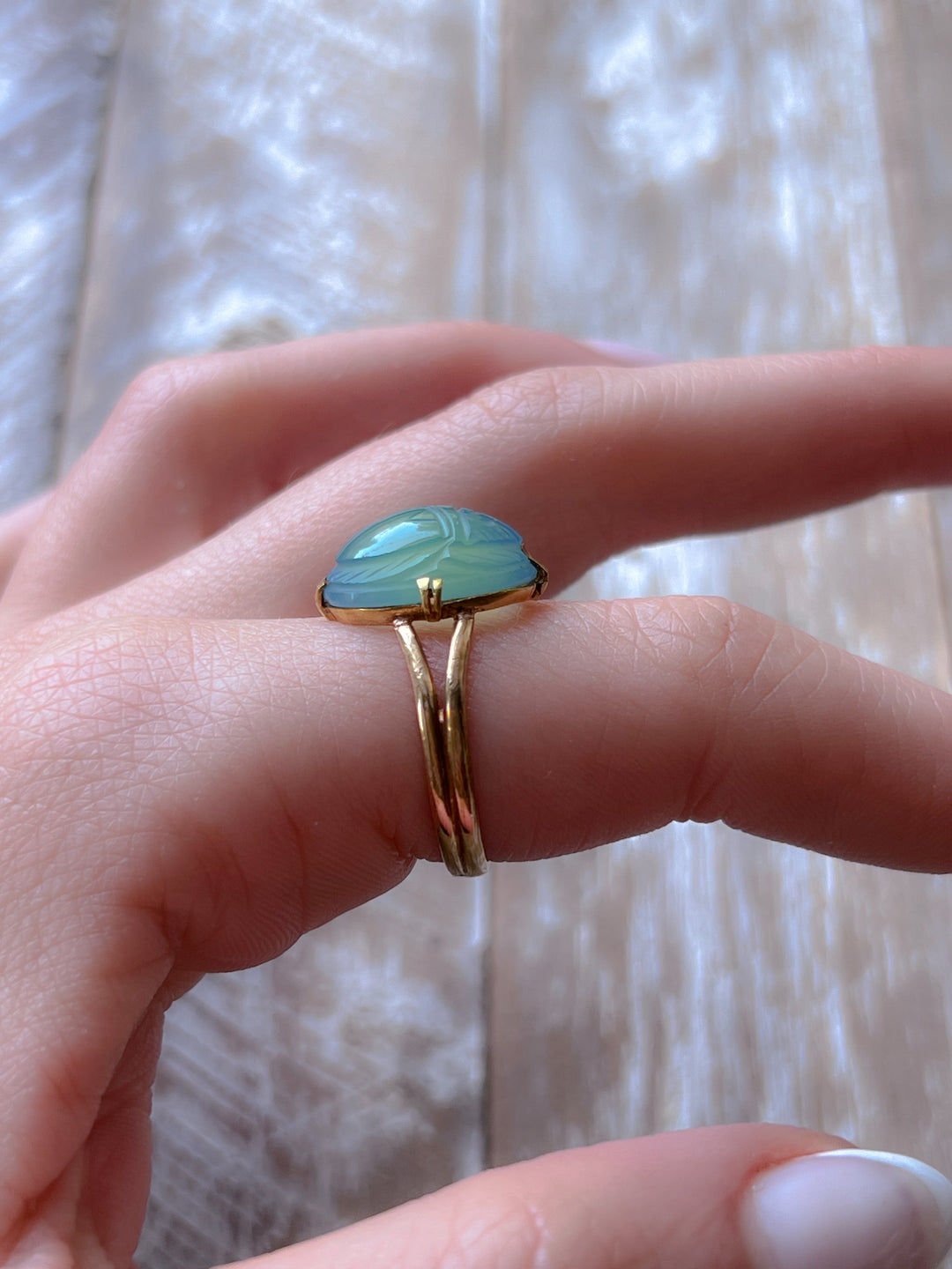 Superb Early 20th C Egyptian Revival Chalcedony Scarab Ring