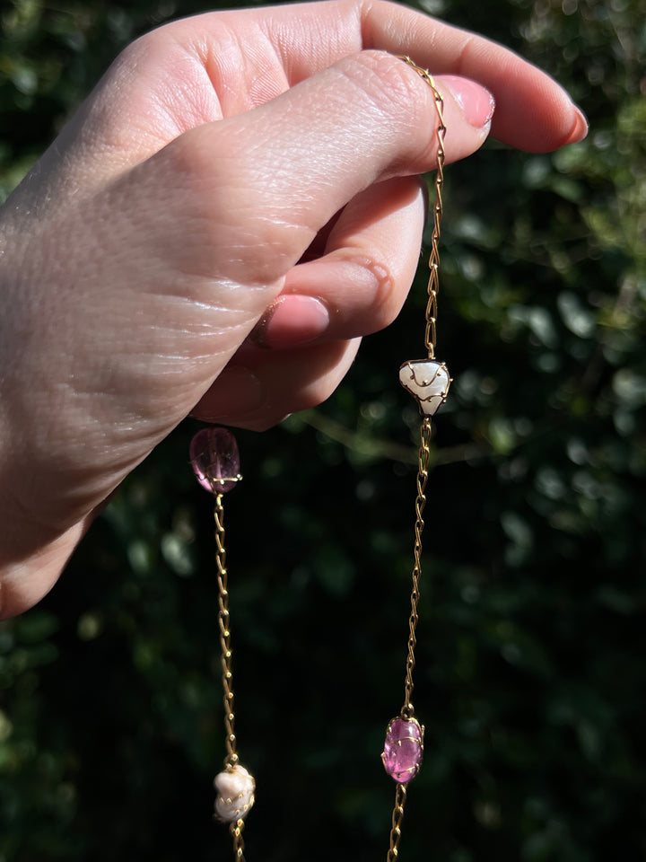 Outstanding 19th C Art Nouveau Pearl and Tourmaline Chain 18ct