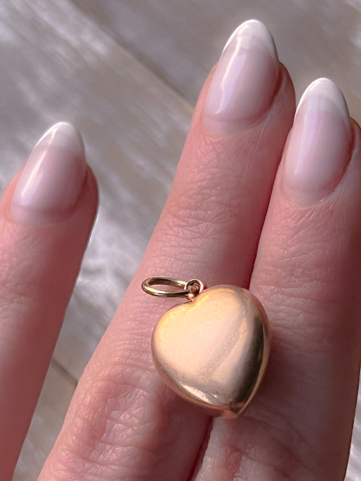 15k Victorian Puffy Heart Pendant With Tourmaline and Pearls