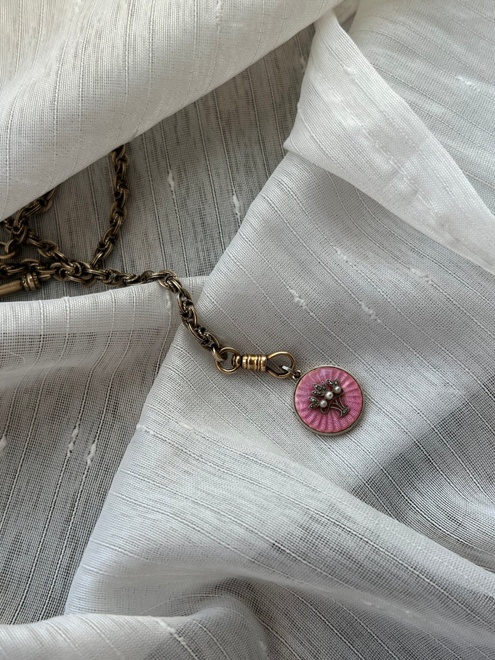 Belle Époque Pink Enamel Pendant with Pearls & Diamonds C 1890