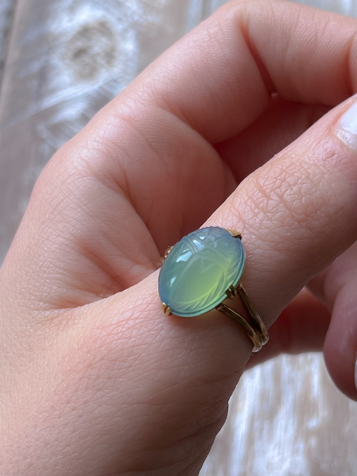 Superb Early 20th C Egyptian Revival Chalcedony Scarab Ring