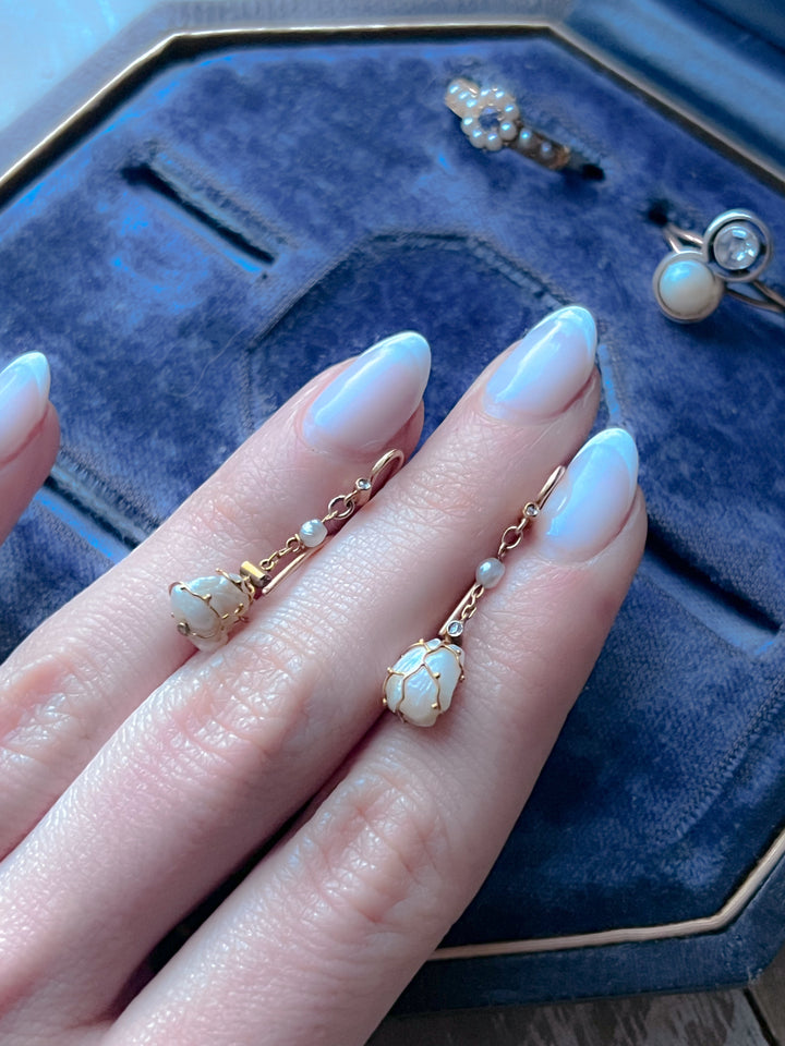 French Art Nouveau 19th Century Pearl Earrings