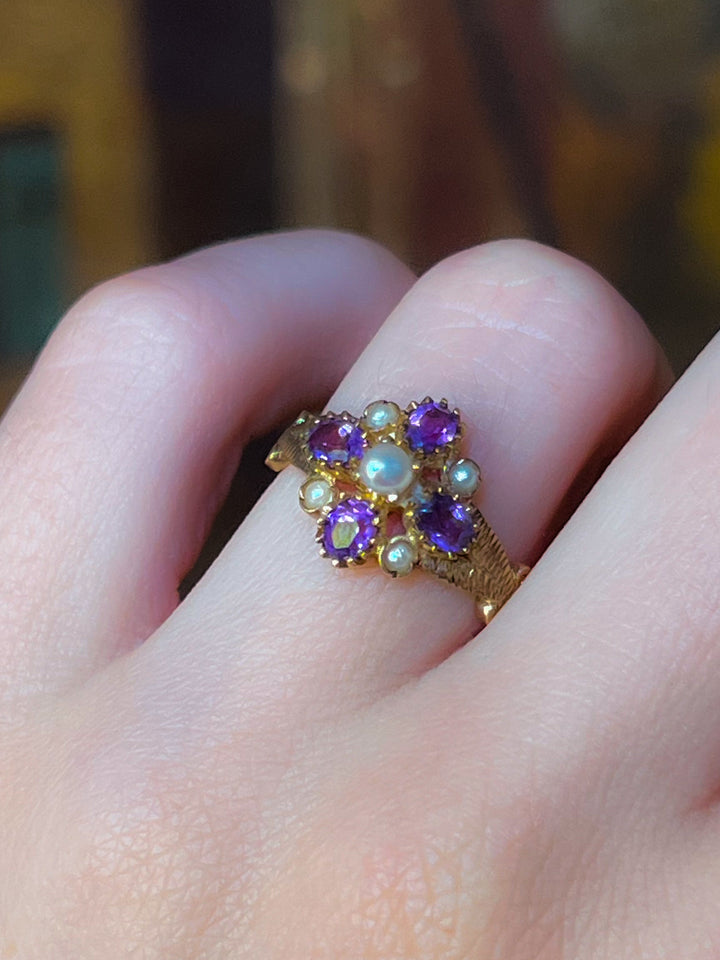 Superb Victorian Revival Amethyst and Pearl Ring
