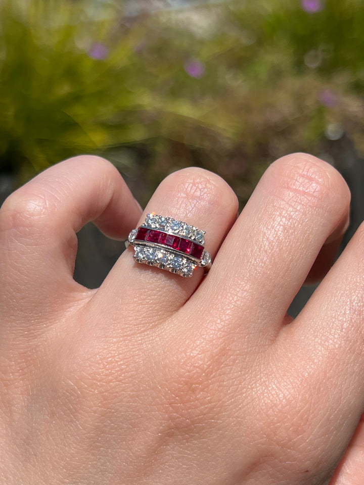 Ruby, Diamond, and Platinum Ring C. 1945
