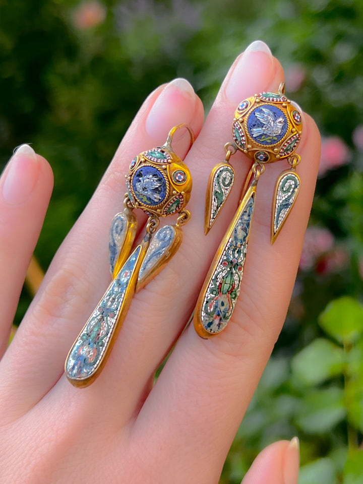 Rare 18ct Italian 19th C. Micromosaic Earrings