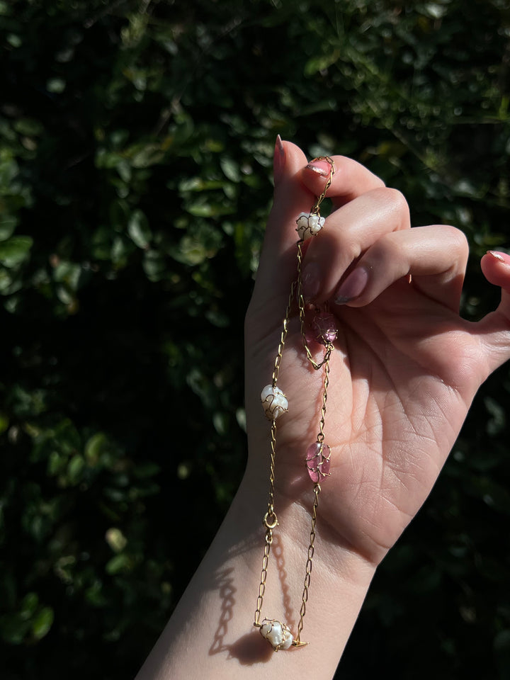 Outstanding 19th C Art Nouveau Pearl and Tourmaline Chain 18ct