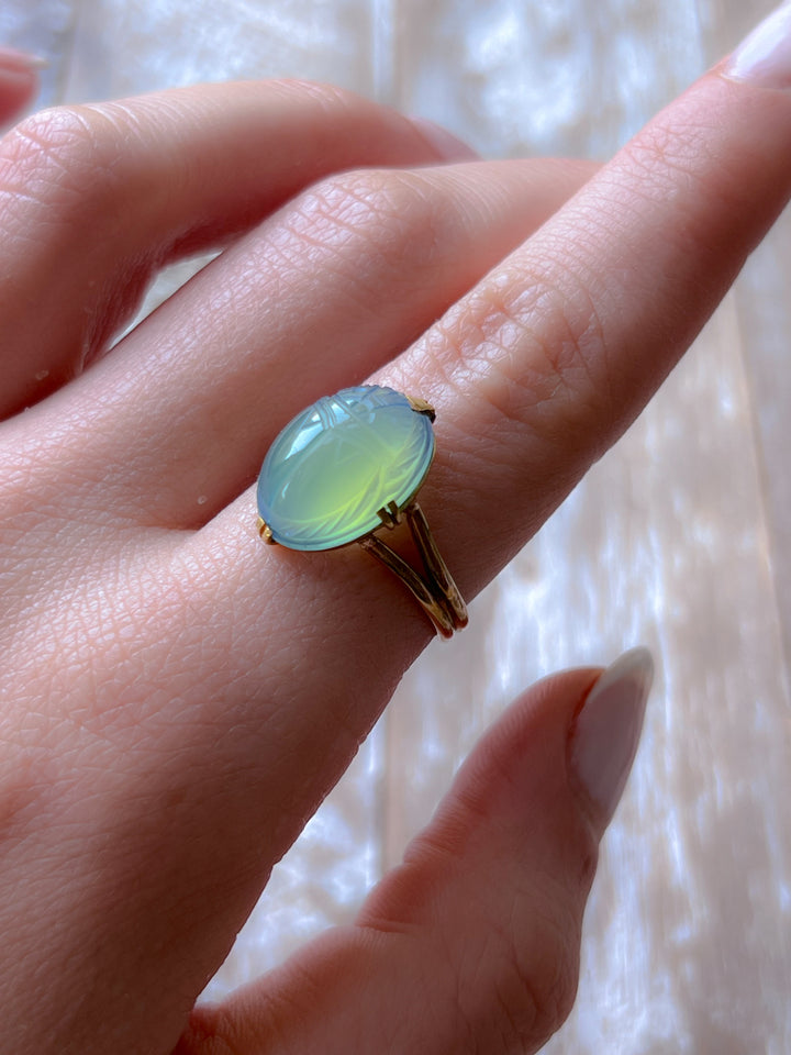 Superb Early 20th C Egyptian Revival Chalcedony Scarab Ring