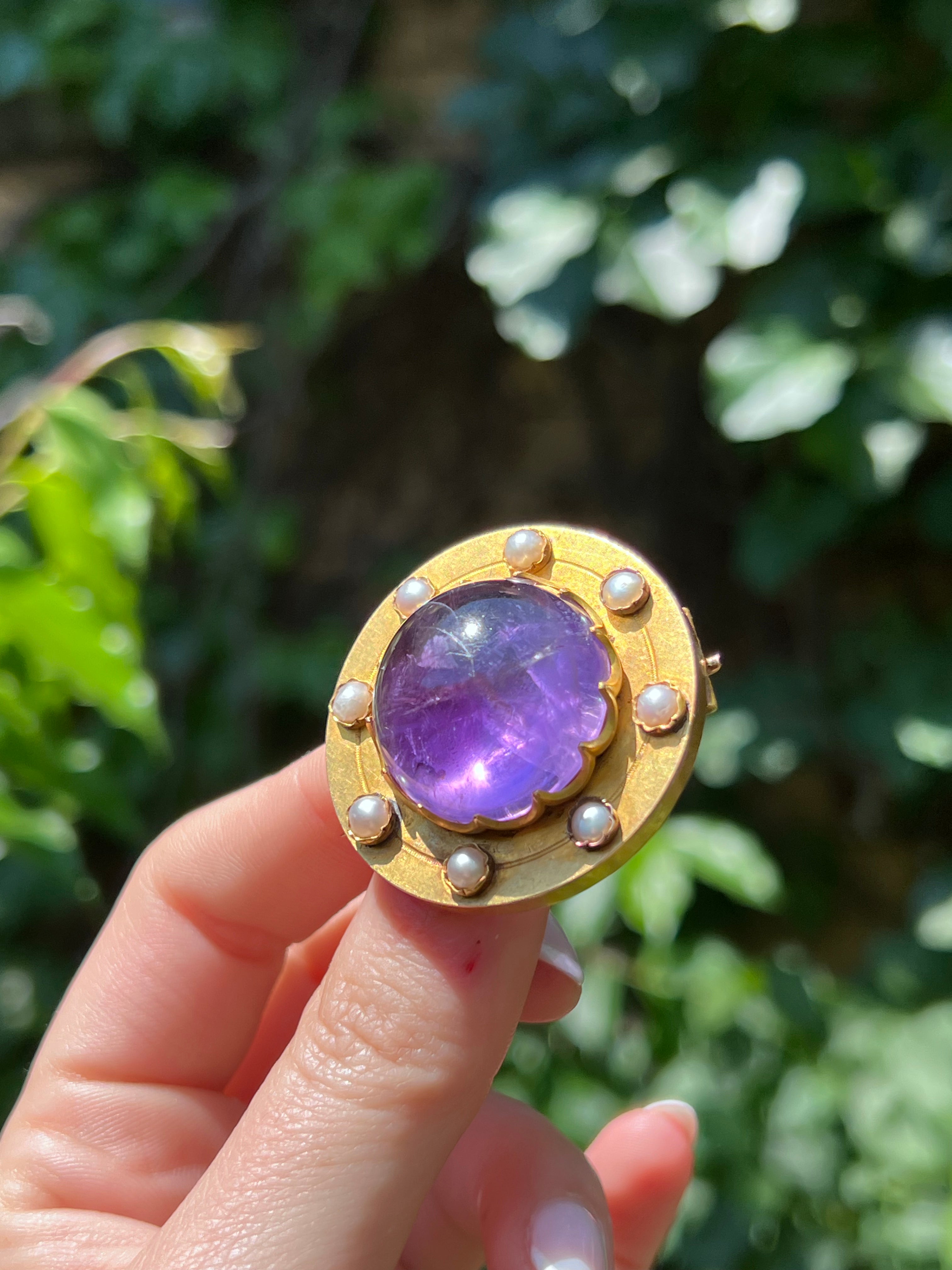 Outstanding Victorian Amethyst & Pearl Circle Brooch