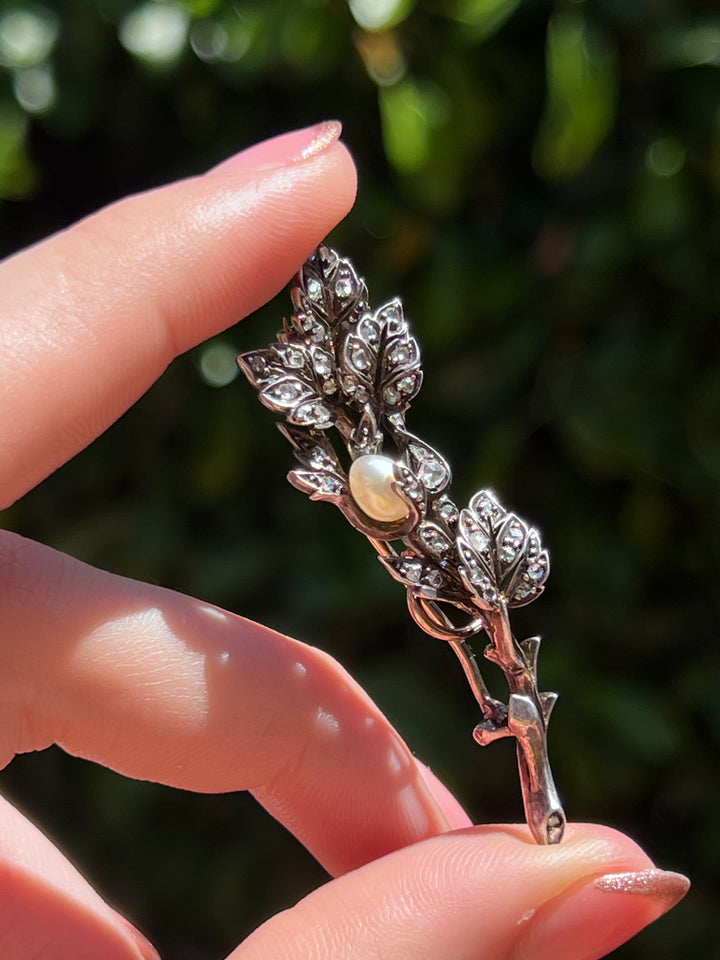 Rare 18ct and Sterling Silver French Diamond Brooch