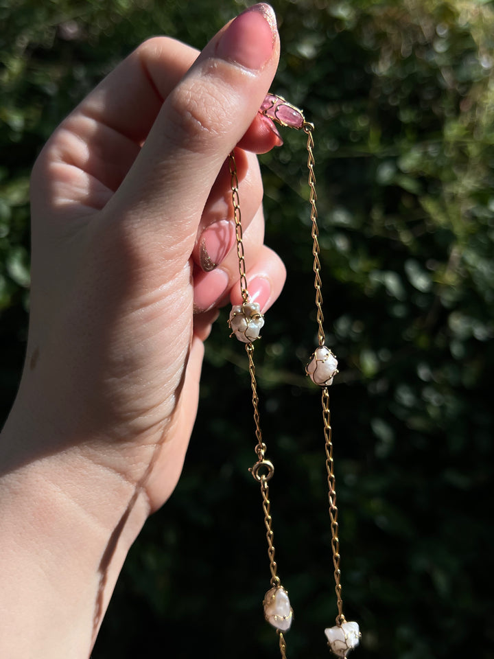 Outstanding 19th C Art Nouveau Pearl and Tourmaline Chain 18ct
