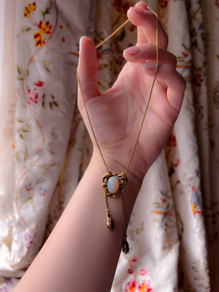 Exceptional English Opal Slide Lariat Chain in 15ct