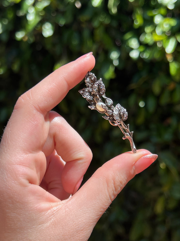 Rare 18ct and Sterling Silver French Diamond Brooch