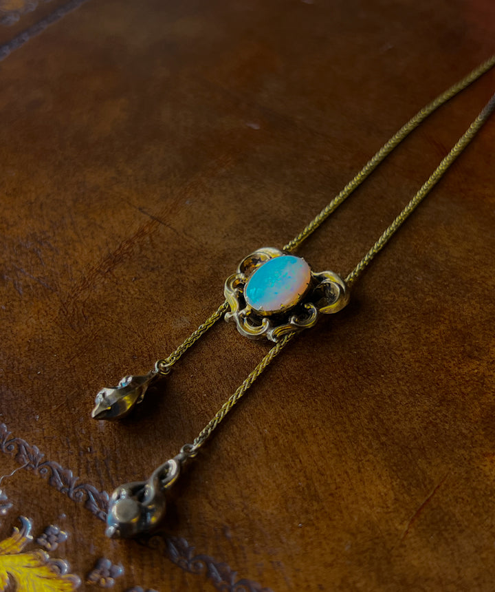 Exceptional English Opal Slide Lariat Chain in 15ct